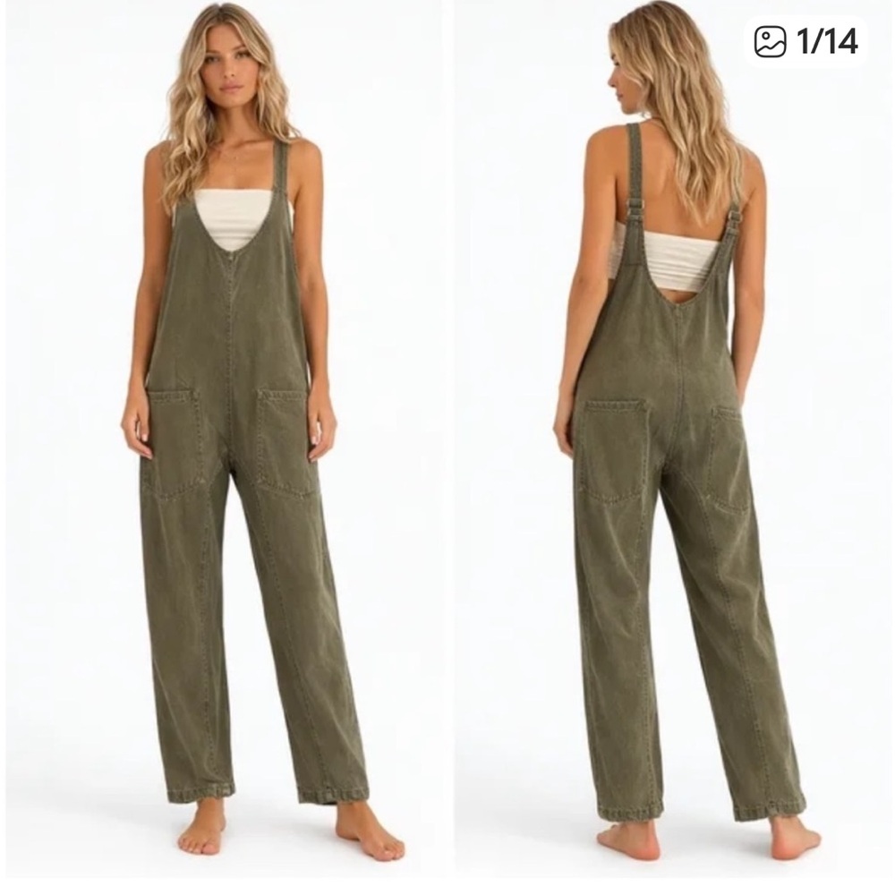 Free People High Roller Jumpsuit in Olive Green